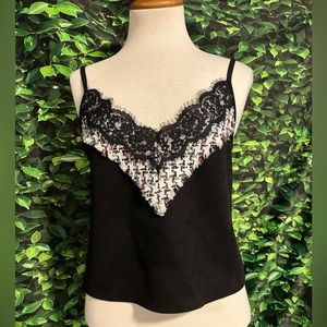 Zara Crop Top Tank Shirt Black Textured V Neck Suede Feel Junior Small